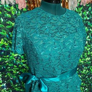 Teal Lace and Sequin Top